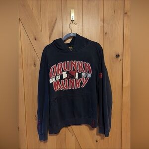 VTG Drunknmunky Drunkn Monkey Navy Black Graphic Hoodie Mens Sz XL